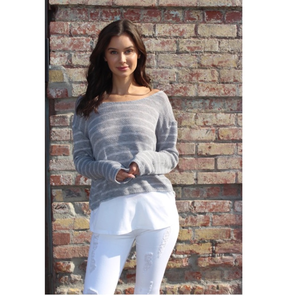 Women's Long Sleeve Striped Sheer Knitted Top